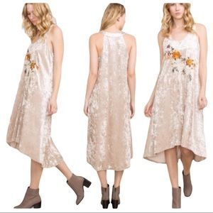 NWT Embroidery velvet Beige dress Size M